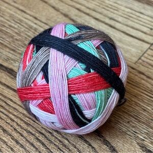 Yarn Wool Blend Fingering Self Striping Sock Pink Green Black Knitting Crochet